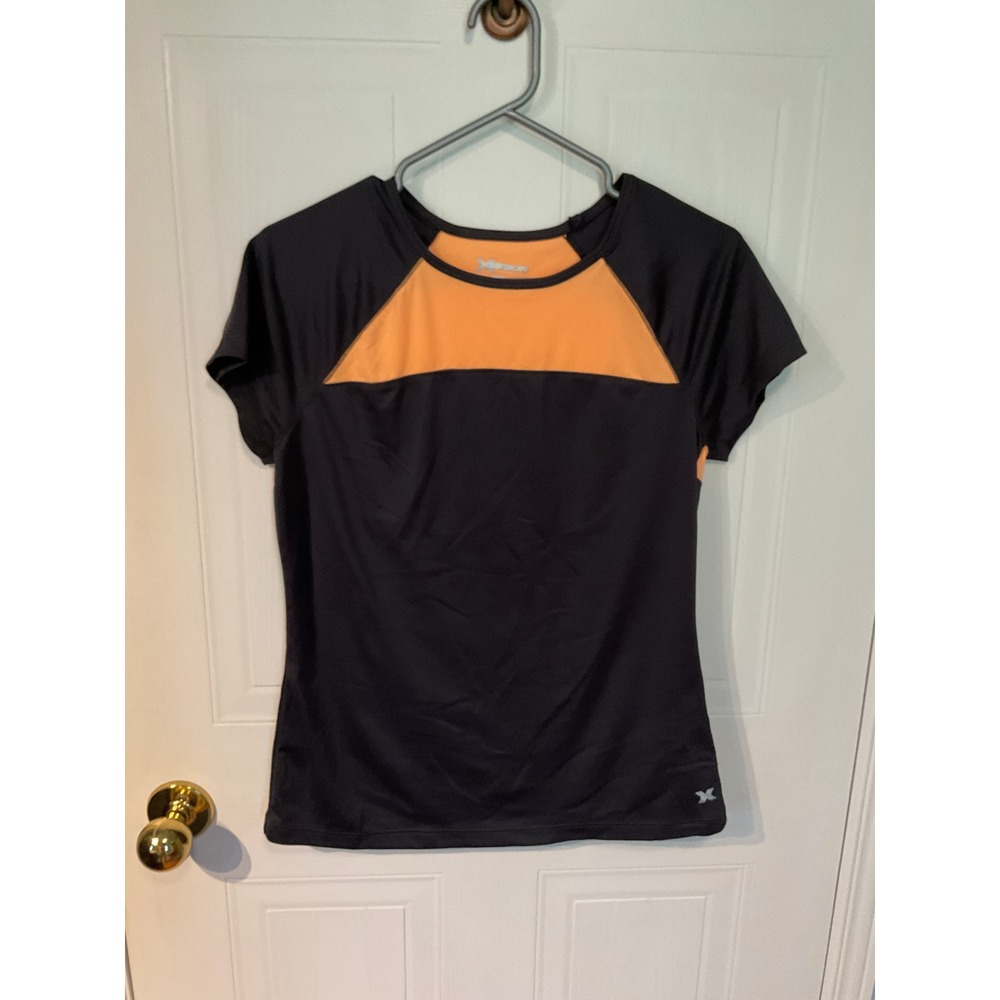 Xersion Athletic Top Womens S Black Orange Excellent Mesh Colorblock Shirt
